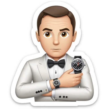 James Bond with spy gadget watch and bow tie sticker