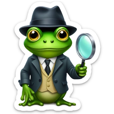 Detective Frog holding magnifying glass sticker