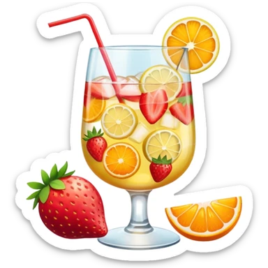 summer cocktail with lemon, strawberry, orange sticker