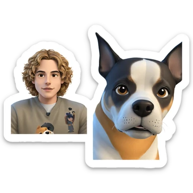 boy and shiba inu portrait sticker