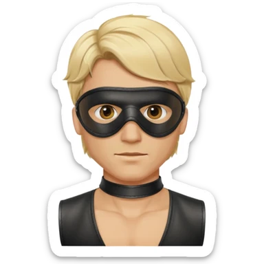 blonde man with leather eye mask and leather halter neck blouse sticker