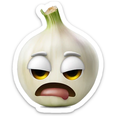 Head of garlic crying while cutting an onion sticker