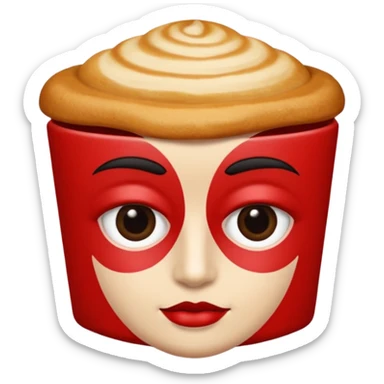 Una figura roja con cabeza cuadrada y cuerpo de rectángulos con cara con dos ojos negros como puntos y cejas preocupadas sin boca y que tenga como una especie de polvo café en la cabeza sticker