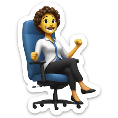 Happy smiling woman spinning in chair sticker