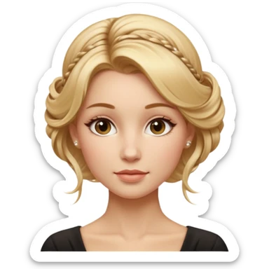 Cinematic Realistic Rococo Portrait, depicted with lifelike skin texture, subtle rosy undertones, and soft natural lighting that enhances the gentle contours of her face. Her intricately detailed golden blonde hair is elegantly styled in an updo, with delicate wisps framing her face.  sticker