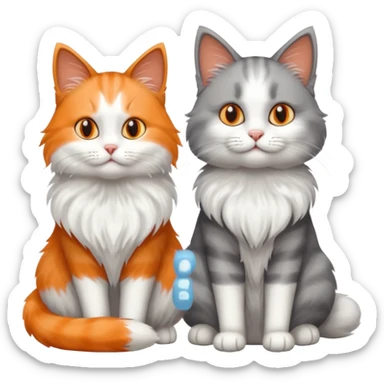 a realistic looking very fluffy grey and white cat sitting next to another cat sticker