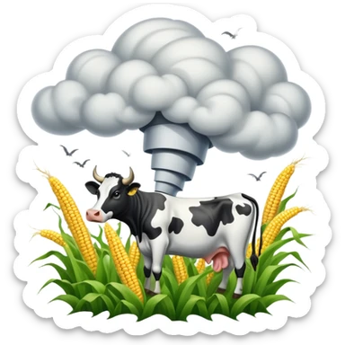 A tornado with corn and cows in it sticker