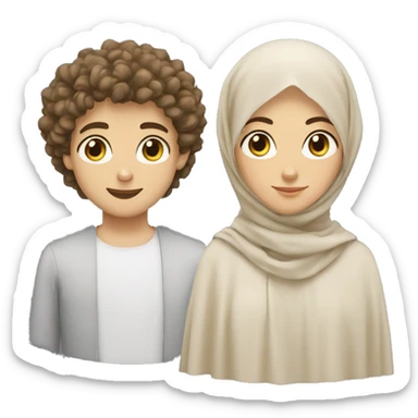 young white European guy with curly black hairs plus hijabi girl light skin  sticker