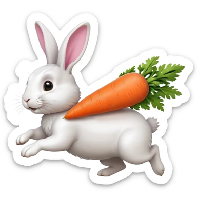 A rabbit running towards a carrot in front, with another carrot chasing the rabbit from behind. The tip of the front carrot is facing the rabbit's mouth, while the tip of the carrot behind is directed at the rabbit's tail." sticker