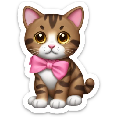  dark brown tabby pink bow sticker