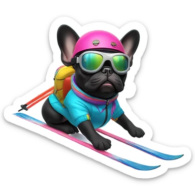 Skiing French Bulldog Black sticker