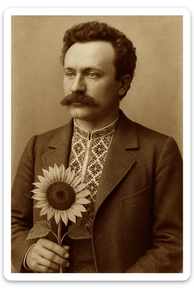 holds a sunflower in his hand sticker