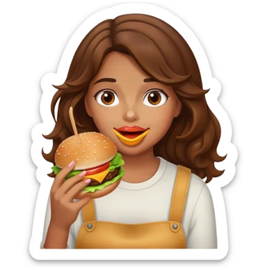 Girl with wavy hair eating burger sticker