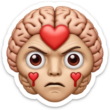 image of the brain with heart eyes and another image of the brain disgusted/angry sticker