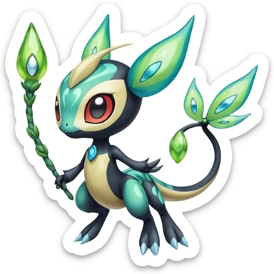 Splash-patterned emotional sparky sparky boom boom painful Meloetta-Guilmom-Salandit-Celebi-Pokémon-Fakémon-fusion-hybrid-creature sticker