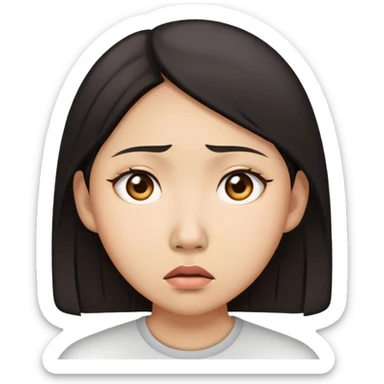 asian woman worried about sticker