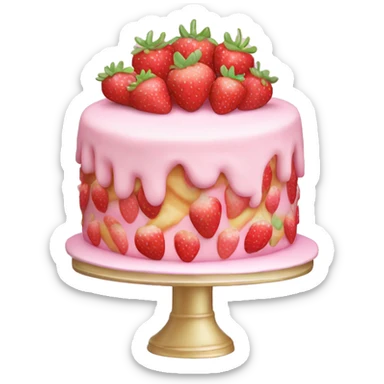 Pastel Pink strawberries and cream birthday cake  sticker