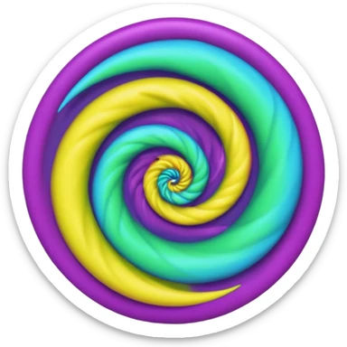 Circular emoji, neon tornado vortex, glowing spiral, blue green outer, purple core, red arc, yellow base sticker