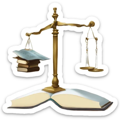 a balance of justice with a robot on one side and a book on the other side sticker