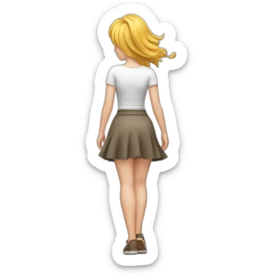 full body back view curvy caucasian beauty in small skirt lifted by the wind sticker