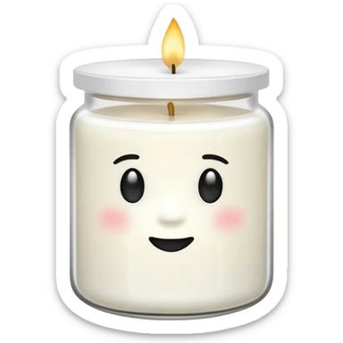 minimal flat emoji of a white scented candle in a glossy white glass jar with the write “cotton”, soft warm glow, clean vector style, elegant and modern, transparent background lux style sticker