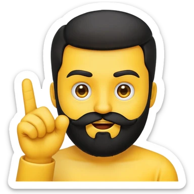 yellow emoji with a black beard, mouth facing to the side, raising one eyebrow, making a 'no' gesture with its hand sticker