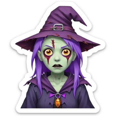 purple hair zombie witch sticker