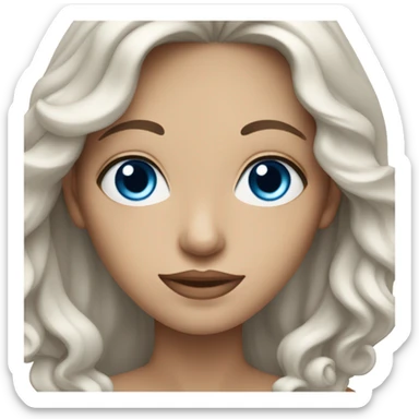 White woman with wavy long black hair, bright blue eyes, tan skin sticker