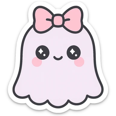 Add a cute gothic pet, a small ghost with a pink bow, in kawaii gothic style. Preserve transparent background. sticker