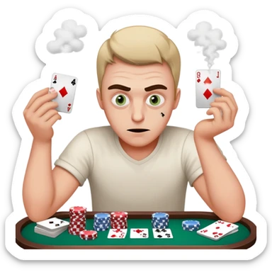 A man playing online poker uses cocaine and talks strategy with crazy eyes sticker