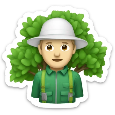 gardener pith helmet jacket white green trees  sticker