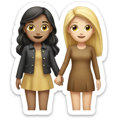 a brunette girl and a blonde girl holding hands sticker
