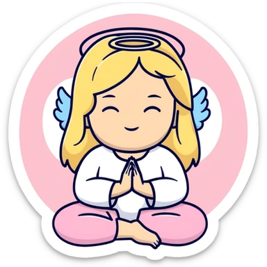 woman with long blonde hair as an angel meditating with pink cufflinks in her hair sticker