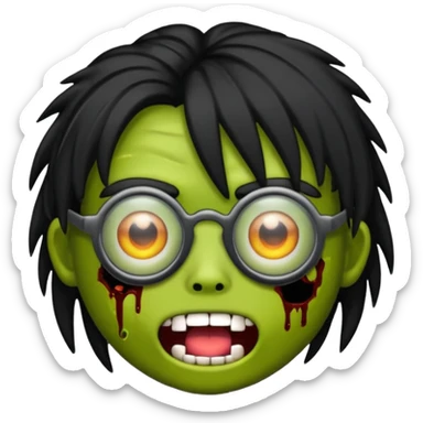Emoji de zombi com óculos e cabelo preto emo sem pontas e óculos transparentes e z sticker