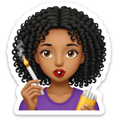 Black girl with eyelashes and curly hair smoking weed with it in her mouth sticker