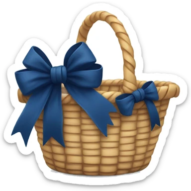 basket with a navy blue bow sticker