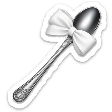 elegant spoon bound together with white bow sticker