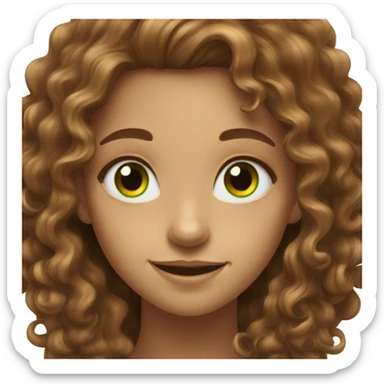 girl with brown long curly hair smiling with green eyes sticker