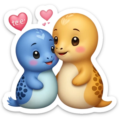 Two cute little creatures, giving each other a kiss, and some words that say "Te amo mi bichín"  sticker
