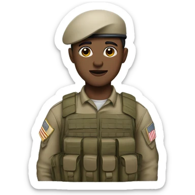 Army solider with light skin in ASUS and a beret sticker