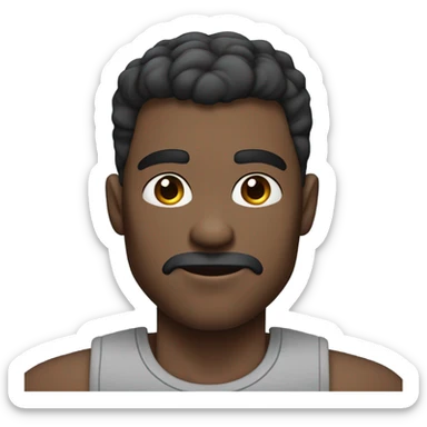 man, black hard muscular, lean build, dark eyebrows , deep set eyes , broad shoulders, messy mid fade haircut, grey t shirt, strong jawline , blue eyes  sticker