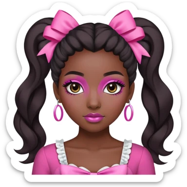 pretty black girl with makeup and pink clothes and bows in her hair sticker