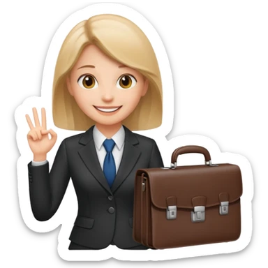 businesswoman sales rep, suit, holding a briefcase, smiling emoji sticker