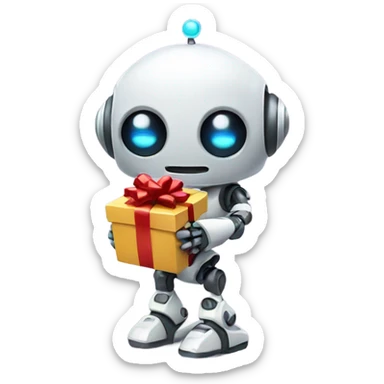 cute robot holds a gift sticker