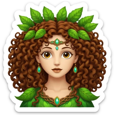Psychedelic goddess of the forest with brown eyes , brown curly hair sticker