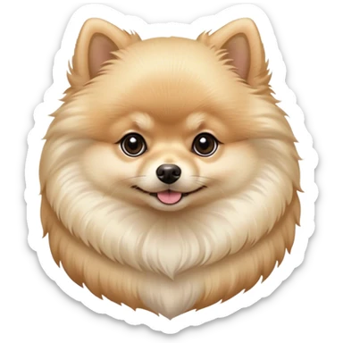 Cinematic Noble Cream Pomeranian Portrait Emoji, Poised and regal, with a compact, fluffy build and a pristine, well-groomed cream Fur, deep-set soulful dark eyes, Simplified yet sharp and sophisticated features, highly detailed, glowing with a soft, dignified glow, high shine, intelligent and spirited, stylized with an air of elegance, focused and attentive, soft glowing outline, capturing the essence of a watchful and confident companion, so majestic it feels as though it could prance out of the screen with effortless authority! sticker