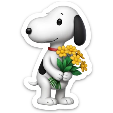 Snoopy holding flower bouquet sticker
