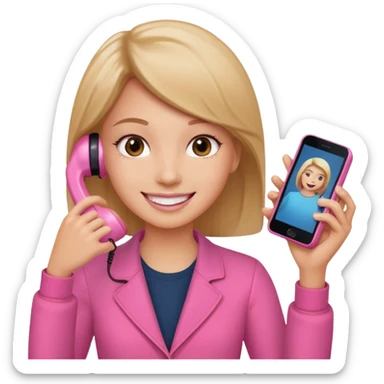 pink video call between one person holding the phone with a person on the phone screen sticker