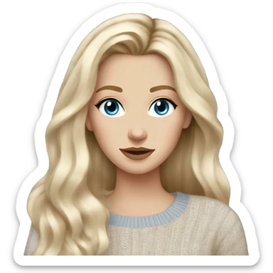 White girl blue eyes Blonde balayage long hair beige sweater sticker