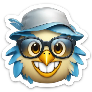 Crazy funny Cyberpunk Articuno head with beautiful smile wearing glasses and hat sticker